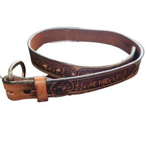 Tex Tan Vintage Tiles Leather Cowhide Early American Western Belt Size 26